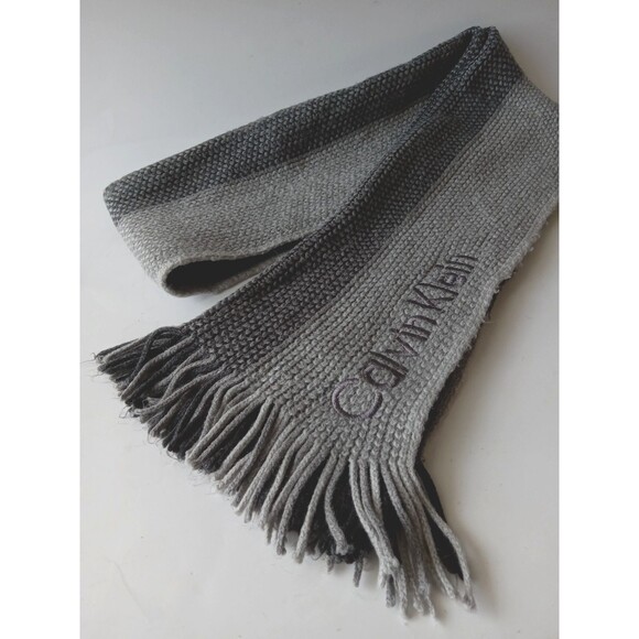 Calvin Klein Men's Black & Gray Neutral Fringe Scarf (AS IS) - Picture 1 of 13
